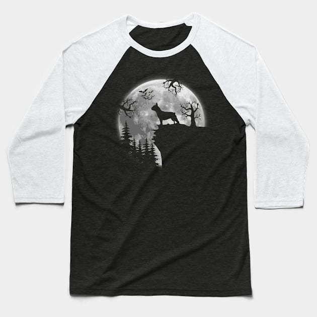 French Bulldog And Halloween Moon Baseball T-Shirt by Jenna Lyannion